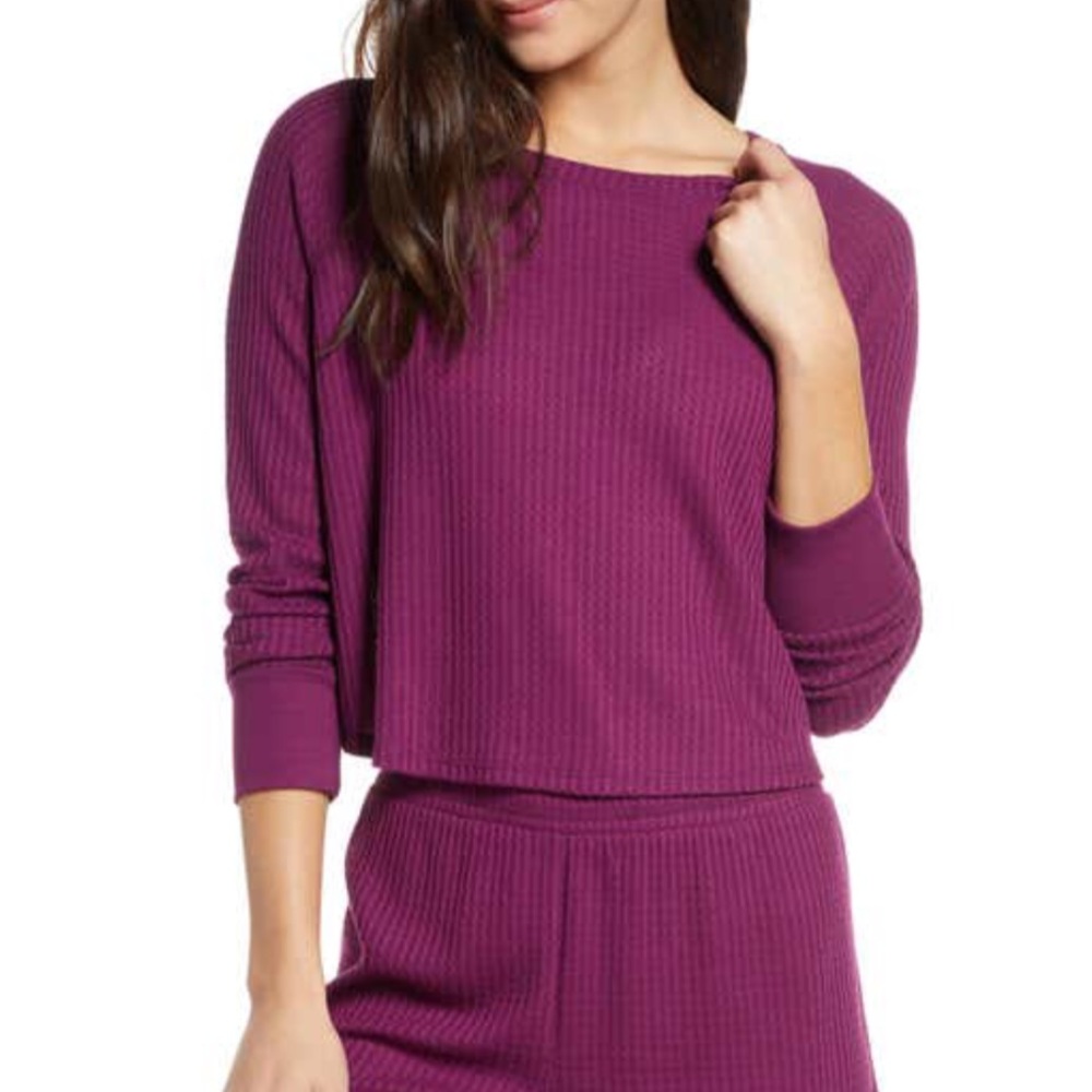 Honeydew Intimates Merlot Cropped Waffle Knit Top